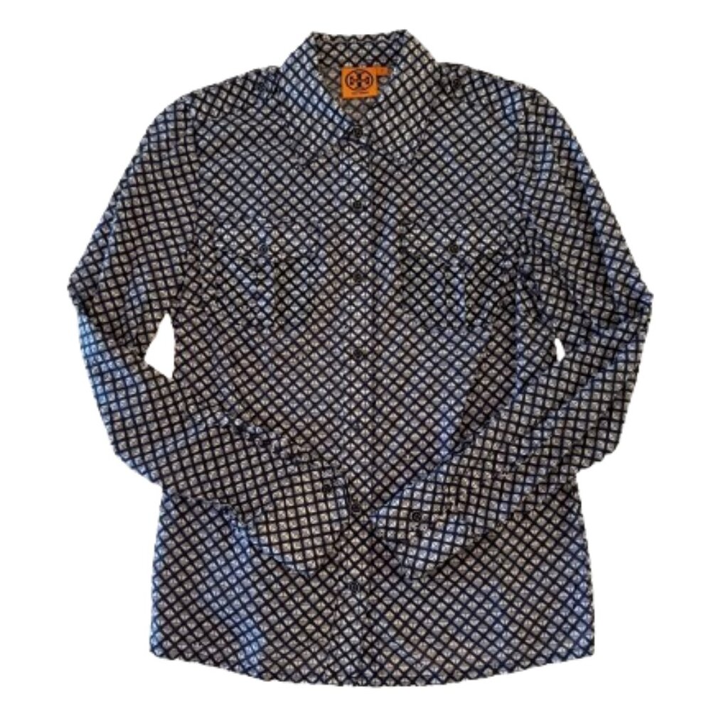 Tory Burch Long Sleeve Button Down Blue and White Print Shirt (Size 2)